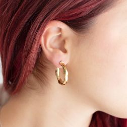 Polished Wavy Hoops 3cm x 5.30mm 18kt Yellow Gold photo worn