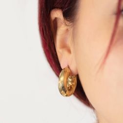 Spiral Torchon Hoops 2.50cm x 7.50mm 18kt Yellow Gold photo worn