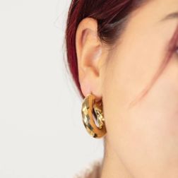 Spiral Torchon Hoops 3cm x 7.50mm 18kt Yellow Gold photo worn