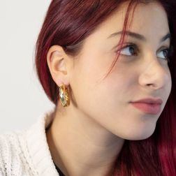 Spiral Torchon Hoops 3cm x 7.50mm 18kt Yellow Gold photo worn