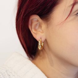 Oblique Wavy Hoops 2.20cm x 5.50mm 18kt Yellow Gold photo worn