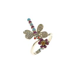 Anello Libellula viola e celeste
