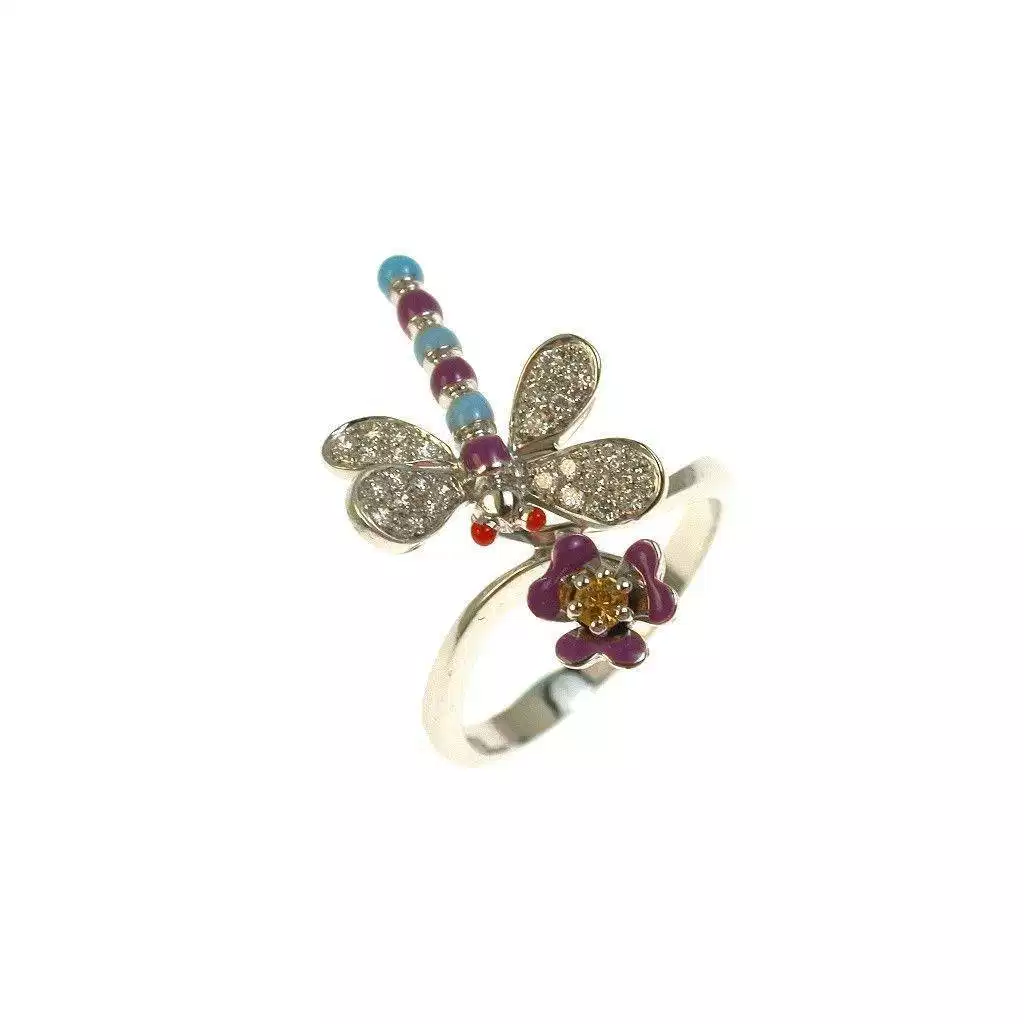 Anello Libellula viola e celeste