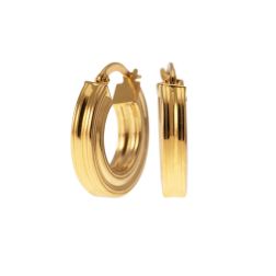 Round Striped Hoops 1.85cm Hollowed in the Center 18kt Yellow Gold