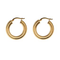 Round Striped Hoops 2.40cm Hollowed in the Center 18kt Yellow Gold