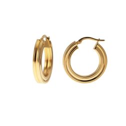 Round Striped Hoops 2.40cm Hollowed in the Center 18kt Yellow Gold