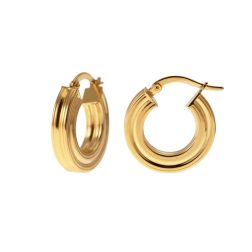 Round Striped Hoops 1.85cm Hollowed in the Center 18kt Yellow Gold