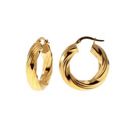 Polished Striped Wavy Hoops 2.70cm x 5.60mm 18kt Yellow Gold