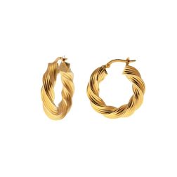 Striped Torcion Hoops 2.70cm x 5.90mm 18kt Yellow Gold