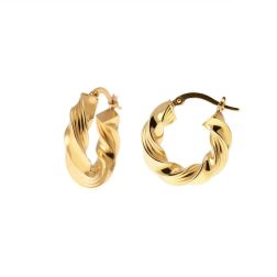 Polished Striped Torchon Hoops 2cm x 4.70mm 18kt Yellow Gold