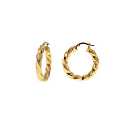 Polished Striped Torchon Hoops 3cm x 4.70mm 18kt Yellow Gold