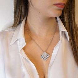 Photo of worn Amelia Blue Necklace with Blue Sapphires and Diamonds