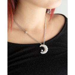 Collana Luna e Stella con Diamanti foto indossata