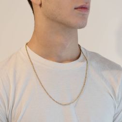 Collana 62cm alternata molla in oro bianco pallina in oro giallo foto indossata uomo