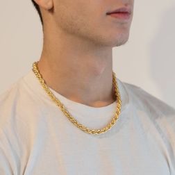 Collana Corda x 7.70mm Oro Giallo foto indossata uomo