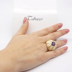 Photo of worn Amethyst Ring White dome and Diamonds