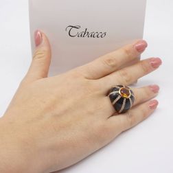 Photo of worn Ring Black Dome Topaz Citrine and Diamonds