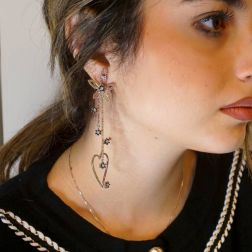 Photo of worn White Gold Sapphire and Diamond Flower and Heart Pendant Earrings