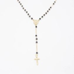 Yellow Gold Rosary and Onyx spheres necklace 2.40 mm