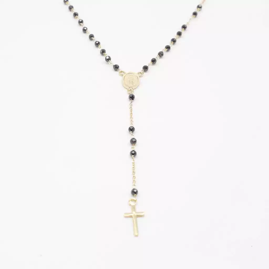 Collana Rosario Oro Giallo e Onice sfere 2.40 mm