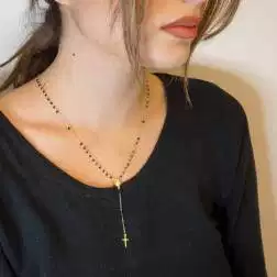 Collana Rosario Oro Giallo e Onice sfere 2.40 mm foto indossata