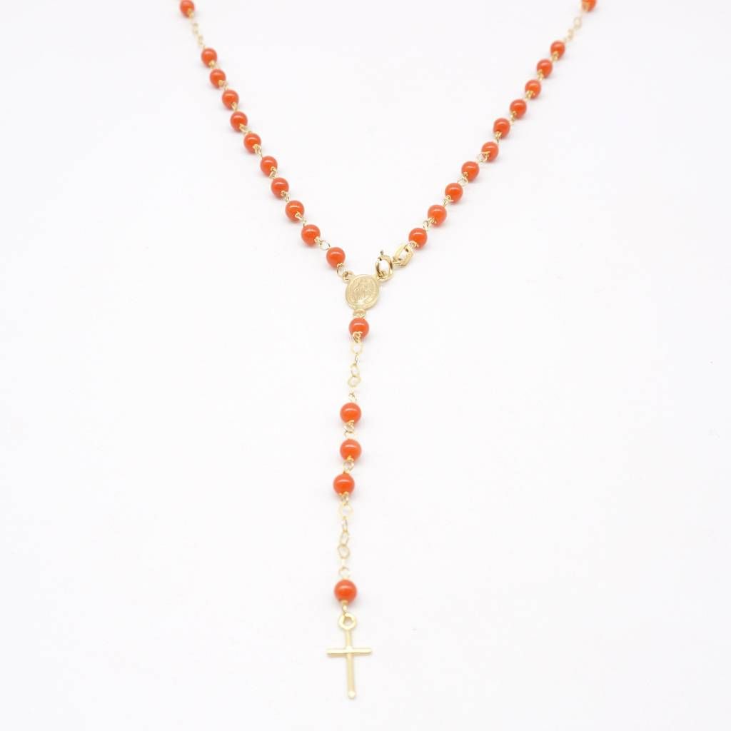 Yellow Gold and Corals Rosary Necklace