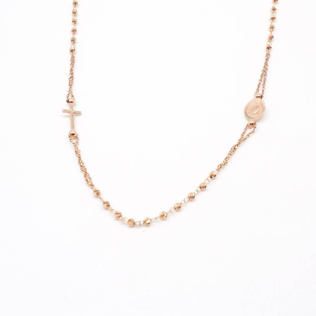 Rose Gold Rosary Necklace spheres 2.50 mm