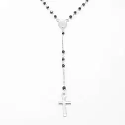 Collana Rosario Oro Bianco e Onice sfere 2.40 mm