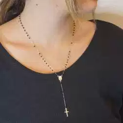 Collana Rosario Oro Bianco e Onice sfere 2.40 mm