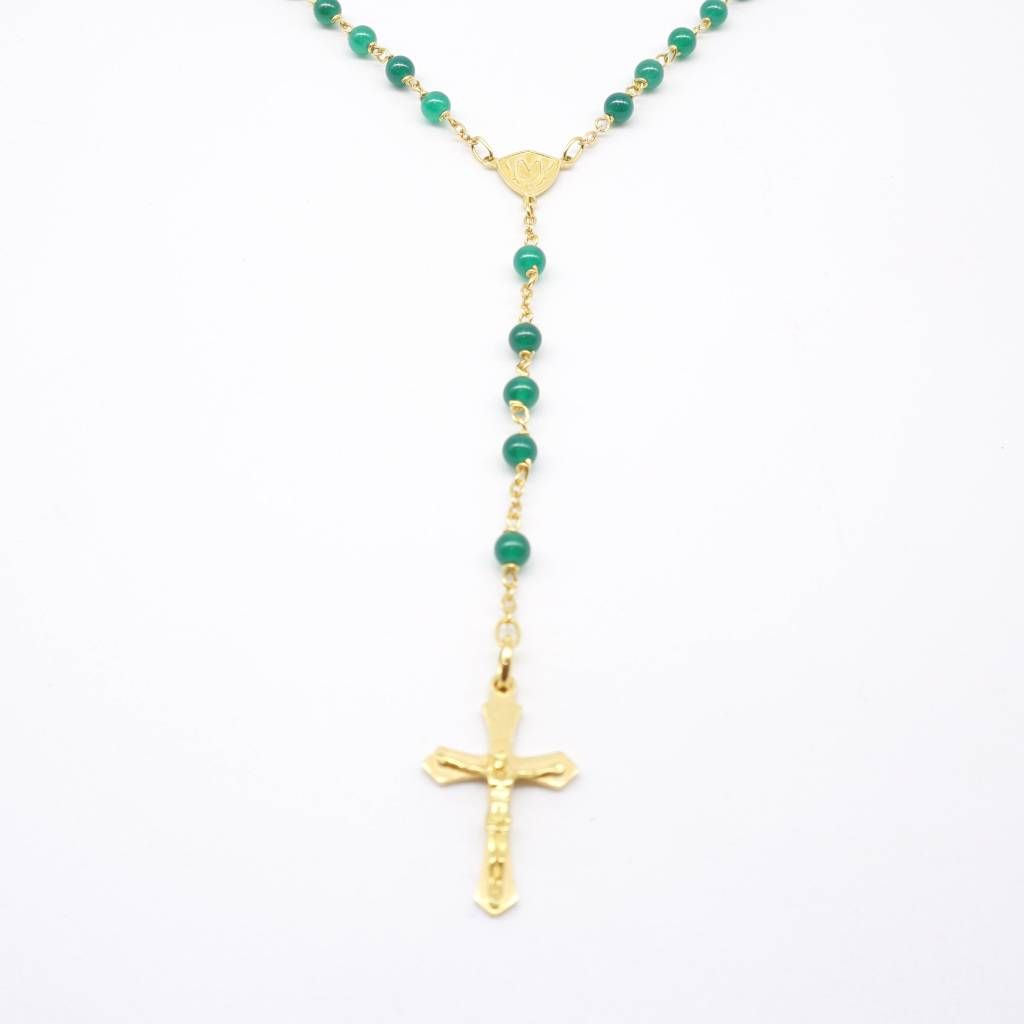 Yellow Gold and Jade Rosary Necklace