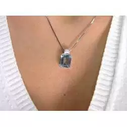 Octagonal Aquamarine Pendant Necklace photo of worn