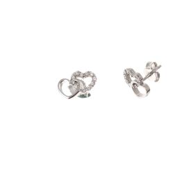 Double Heart shaped earrings 18kt white gold