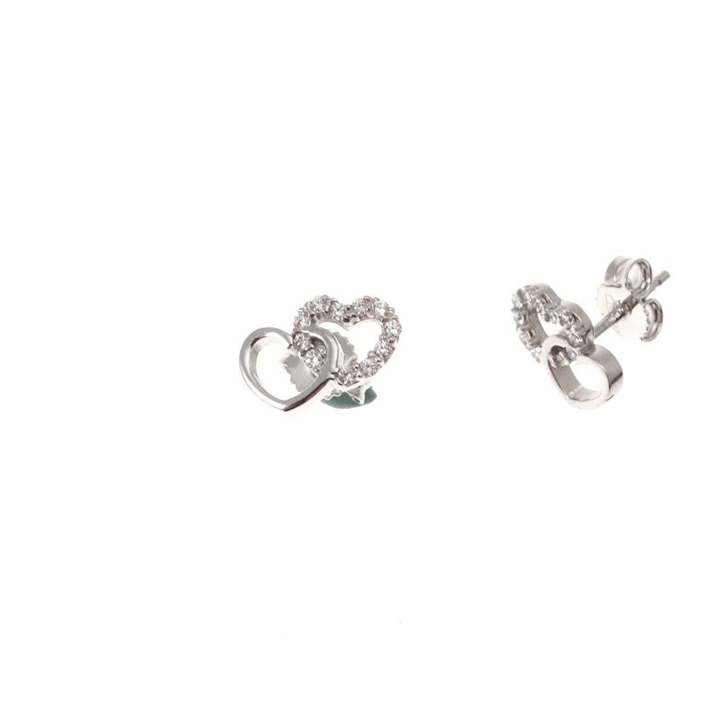 Double Heart shaped earrings 18kt white gold