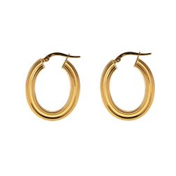 Oval Striped Hoops 2.60cm x 2.20cm hollowed in the center 18kt Yellow Gold