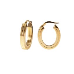 Oval Striped squared Hoops 2.60cm x 2.18cm 18kt Yellow Gold