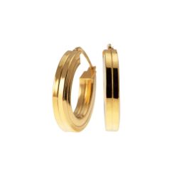 Oval Striped squared Hoops 2.30cm x 1.95cm 18kt Yellow Gold