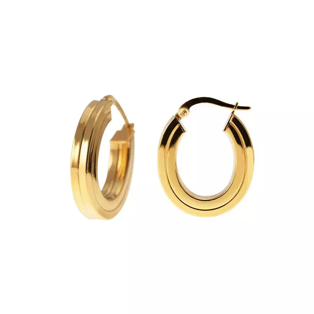 Boccole Ovali Rigate 2.30cm x 1.95cm canna quadra Oro Giallo 18kt