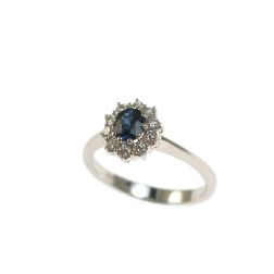 5x4 Oval Blue Sapphire Solitaire Ring with 10 Diamonds
