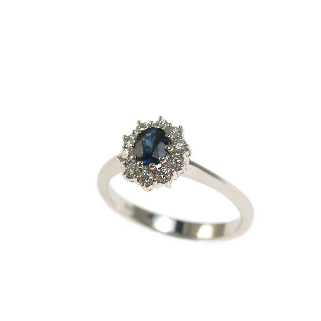 5x4 Oval Blue Sapphire Solitaire Ring with 10 Diamonds