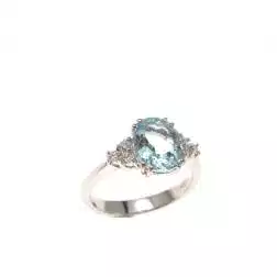 Anello Solitario con Acquamarina 10mmx8mm e Diamanti