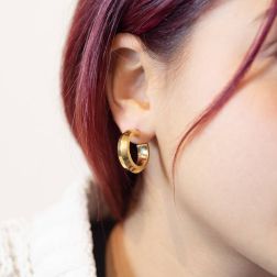 photo of worn Arrow Shape side with stripes hoop earring 2.20cm x 6mm