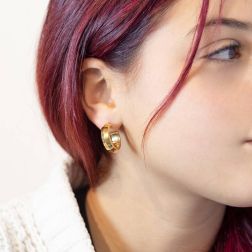 photo of worn Arrow Shape side with stripes hoop earring 2.20cm x 6mm