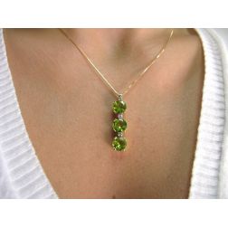 Trilogy Round Peridot and Diamond Necklace photo of worn