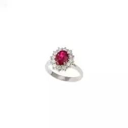 Anello Kate con Rubino 8.10x6.20mm e 12 Diamanti