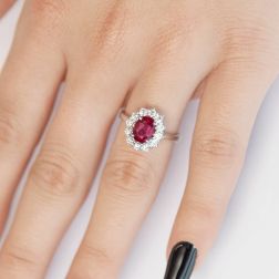 photo of worn Kate ring with 8.10x6.20mm Ruby and 12 Diamonds