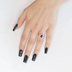 Kate ring with 8.10x6.20mm Ruby and 12 Diamonds worn photo