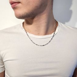 Photo of worn Chain and alternating segments necklace in 18kt white gold