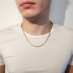 Photo of Worn Ovals with Triangles Necklace 50cm in Yellow and White Gold