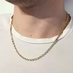 Collana 50cm a Ovali con Triangoli all'interno in Oro Giallo e Bianco foto indossata