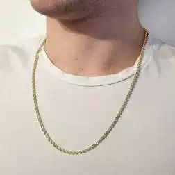 Photo of worn Rope Necklace Yellow Gold 60cm x 3.30mm